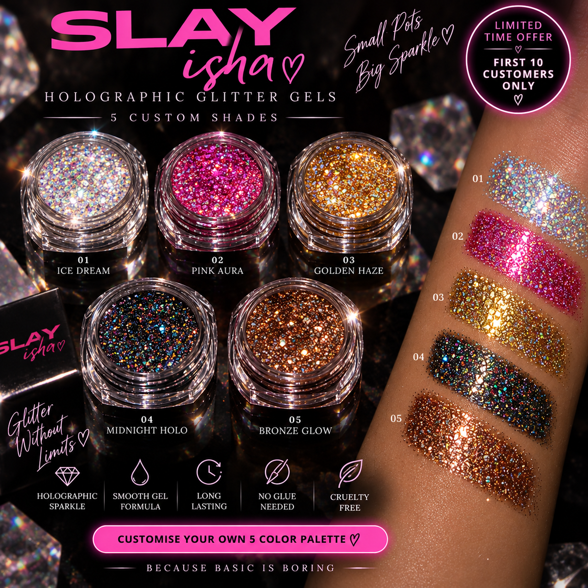 1 Slayisha Glitter Gel Set Of 5 (Holographic Edition)